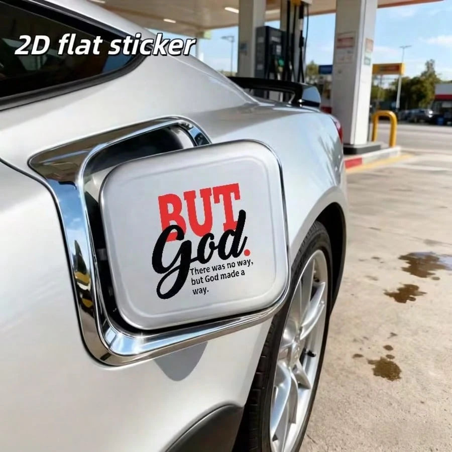 1pc 2D Flat Sticker For Car Fuel Tank, "God Created The Roads" Quote With Stylized Design, Religious Inspirational Sticker For Exterior Car Decoration