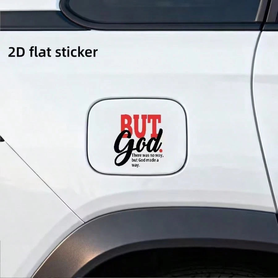 1pc 2D Flat Sticker For Car Fuel Tank, "God Created The Roads" Quote With Stylized Design, Religious Inspirational Sticker For Exterior Car Decoration