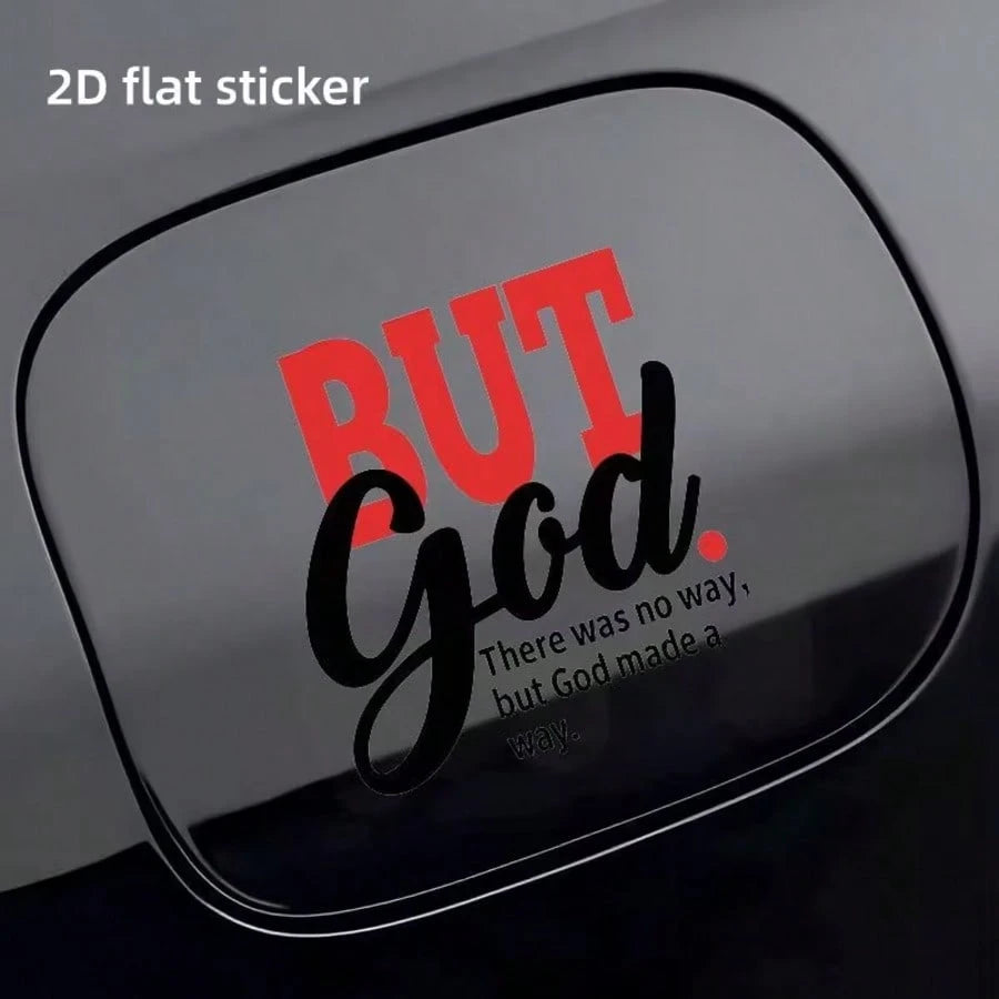 1pc 2D Flat Sticker For Car Fuel Tank, "God Created The Roads" Quote With Stylized Design, Religious Inspirational Sticker For Exterior Car Decoration
