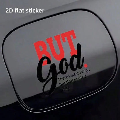 1pc 2D Flat Sticker For Car Fuel Tank, "God Created The Roads" Quote With Stylized Design, Religious Inspirational Sticker For Exterior Car Decoration