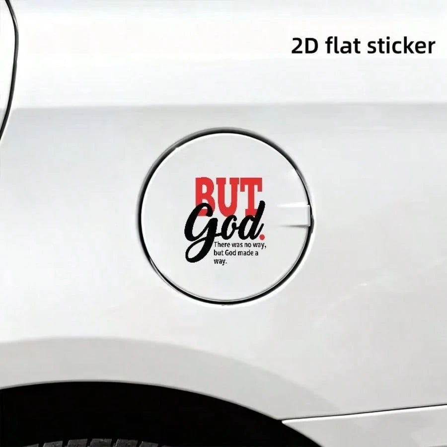 1pc 2D Flat Sticker For Car Fuel Tank, "God Created The Roads" Quote With Stylized Design, Religious Inspirational Sticker For Exterior Car Decoration