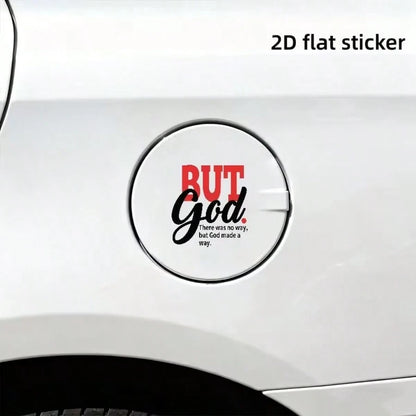 1pc 2D Flat Sticker For Car Fuel Tank, "God Created The Roads" Quote With Stylized Design, Religious Inspirational Sticker For Exterior Car Decoration