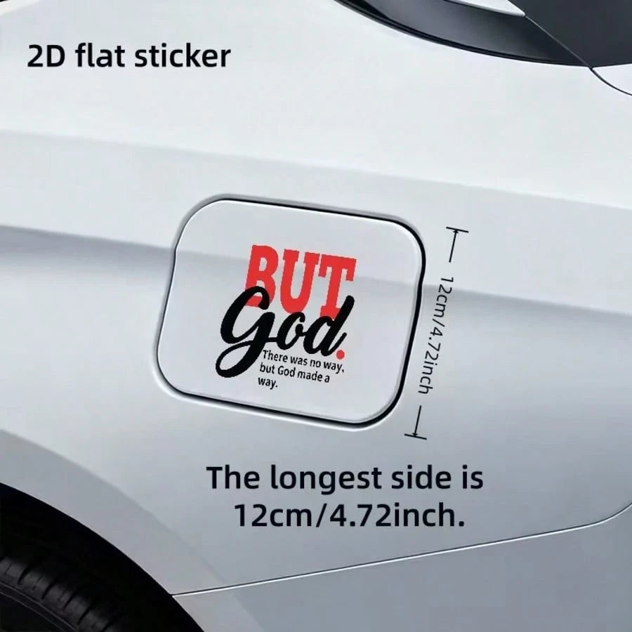 1pc 2D Flat Sticker For Car Fuel Tank, "God Created The Roads" Quote With Stylized Design, Religious Inspirational Sticker For Exterior Car Decoration
