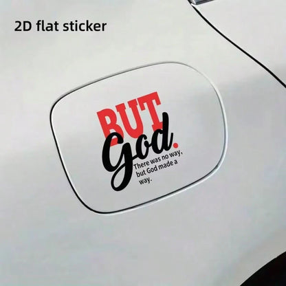 1pc 2D Flat Sticker For Car Fuel Tank, "God Created The Roads" Quote With Stylized Design, Religious Inspirational Sticker For Exterior Car Decoration