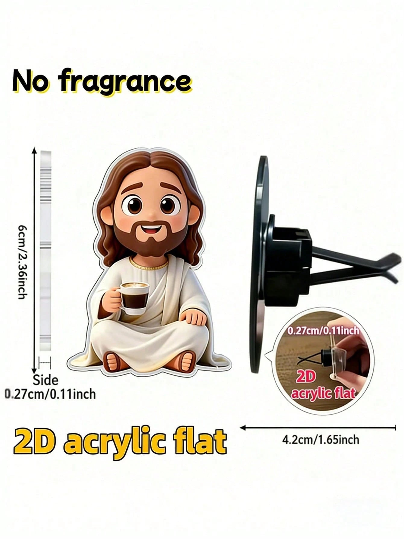 1Pc 2D PVC Jesus Holding Coffee Cup Car Air Vent Clip, Creative Religious Car Interior Ornament, Cute Car Accessories For Men Women, Unique Christian Gift For Coffee Lovers, Birthday Father's Day Moth
