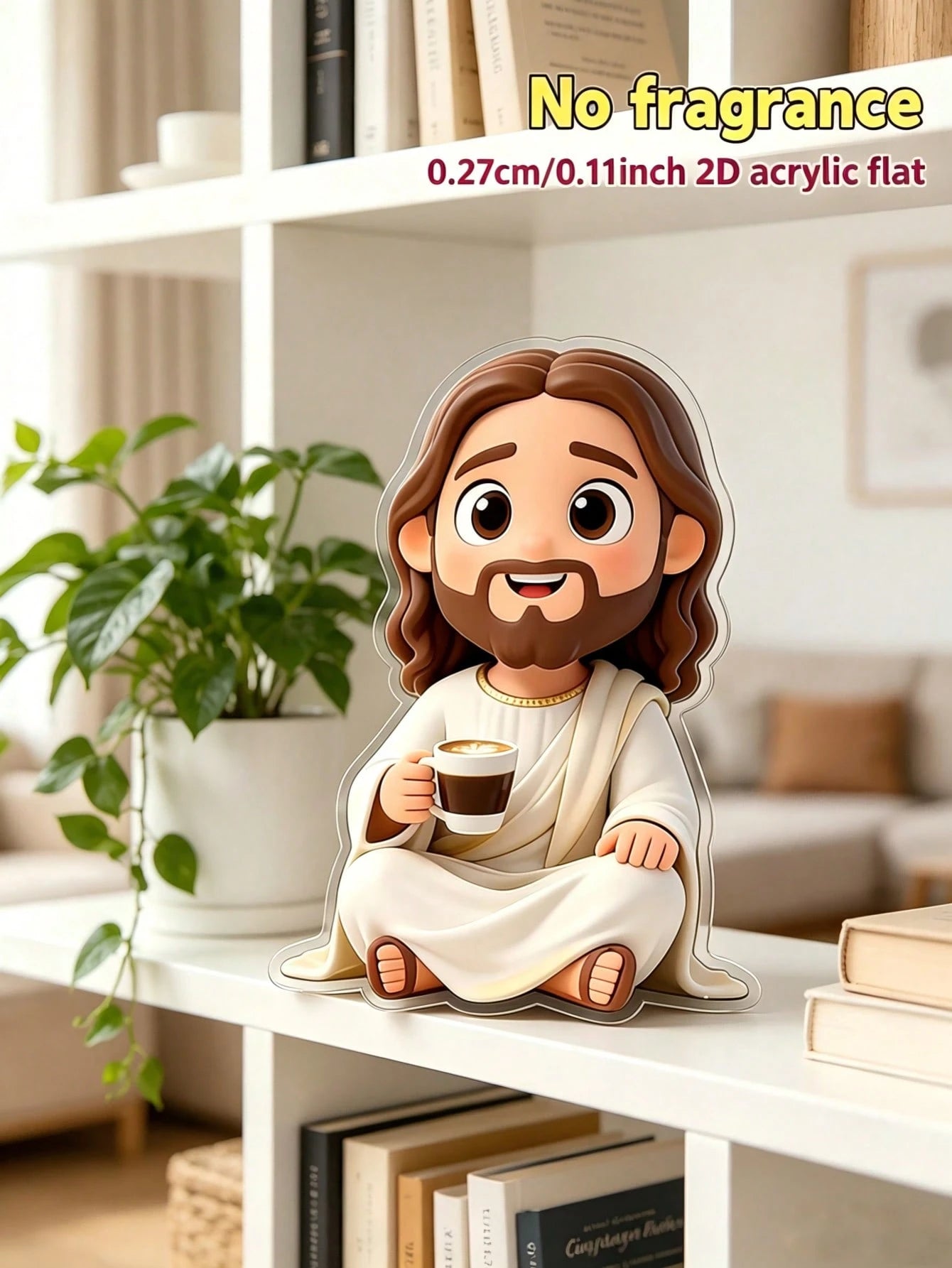 1Pc 2D PVC Jesus Holding Coffee Cup Car Air Vent Clip, Creative Religious Car Interior Ornament, Cute Car Accessories For Men Women, Unique Christian Gift For Coffee Lovers, Birthday Father's Day Moth