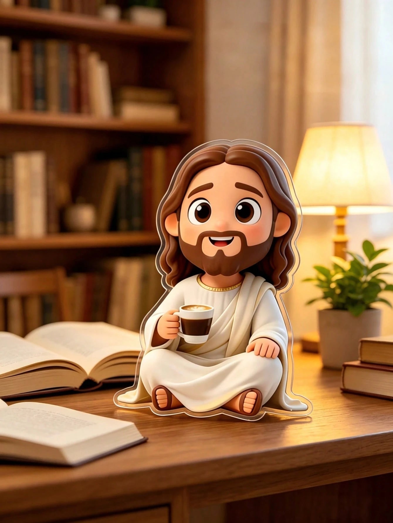 1Pc 2D PVC Jesus Holding Coffee Cup Car Air Vent Clip, Creative Religious Car Interior Ornament, Cute Car Accessories For Men Women, Unique Christian Gift For Coffee Lovers, Birthday Father's Day Moth
