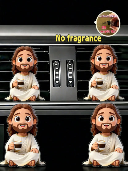 1Pc 2D PVC Jesus Holding Coffee Cup Car Air Vent Clip, Creative Religious Car Interior Ornament, Cute Car Accessories For Men Women, Unique Christian Gift For Coffee Lovers, Birthday Father's Day Moth