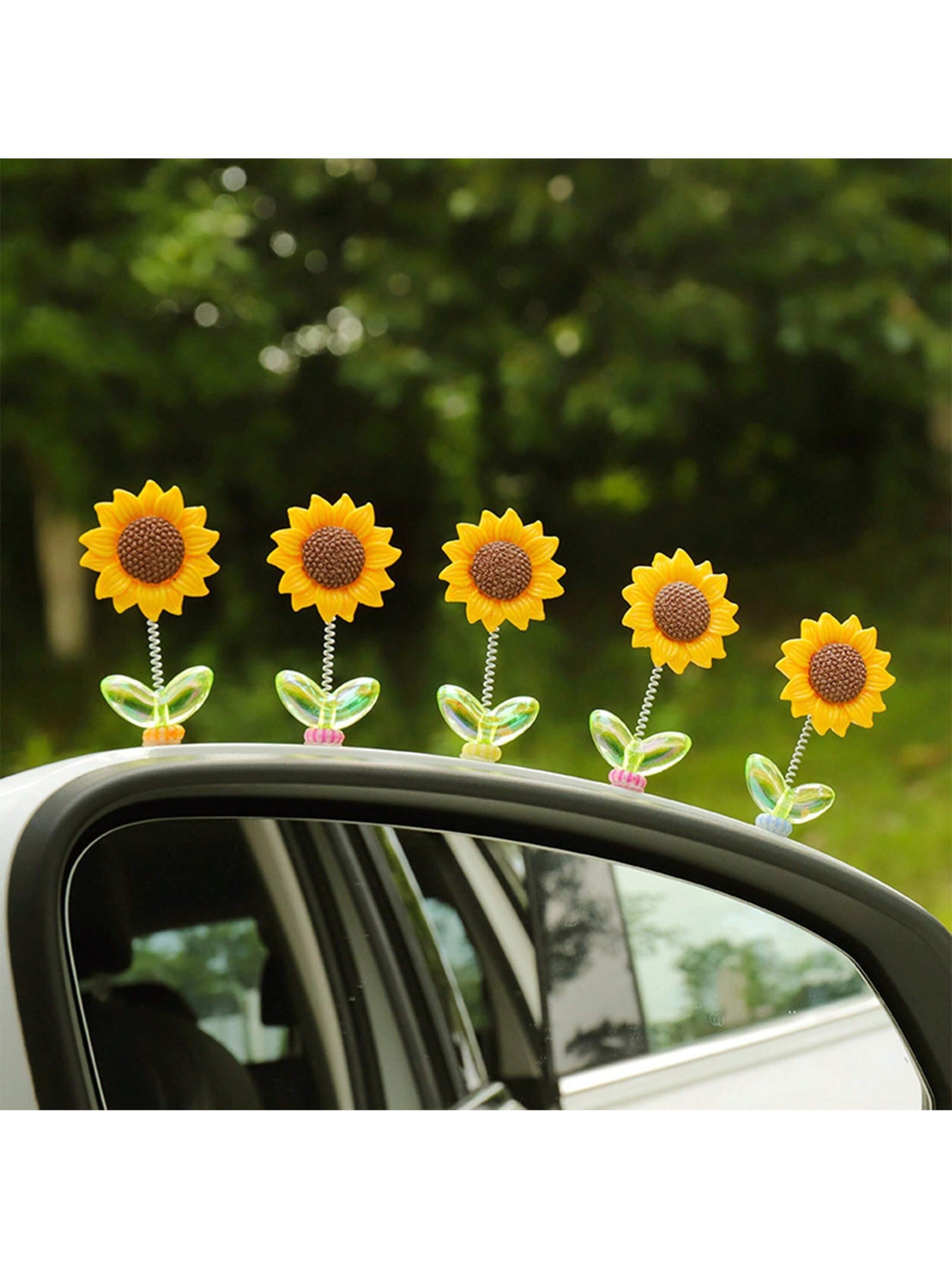 1pc/2pcs/3pcs/4pcs/5pcs Cute Shaking Sunflower Car Ornament Healing Flower Car Center Console Rearview Mirror Decoration