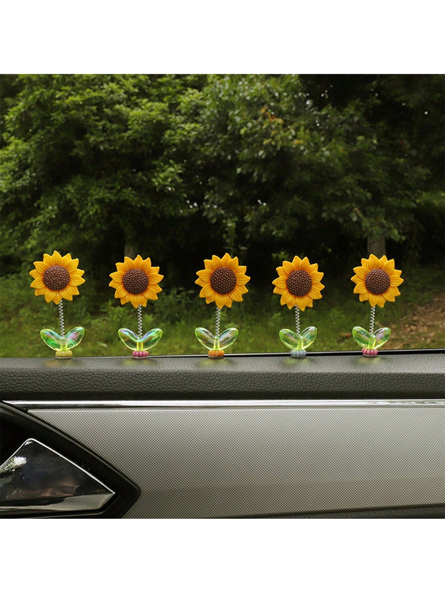 1pc/2pcs/3pcs/4pcs/5pcs Cute Shaking Sunflower Car Ornament Healing Flower Car Center Console Rearview Mirror Decoration