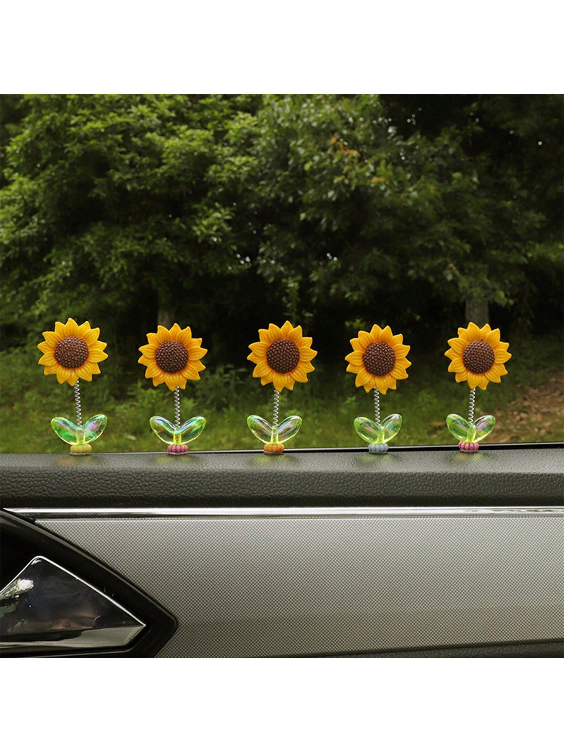 1pc/2pcs/3pcs/4pcs/5pcs Cute Shaking Sunflower Car Ornament Healing Flower Car Center Console Rearview Mirror Decoration