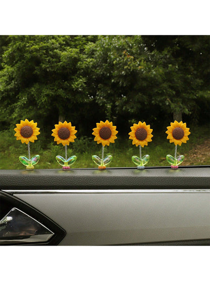 1pc/2pcs/3pcs/4pcs/5pcs Cute Shaking Sunflower Car Ornament Healing Flower Car Center Console Rearview Mirror Decoration