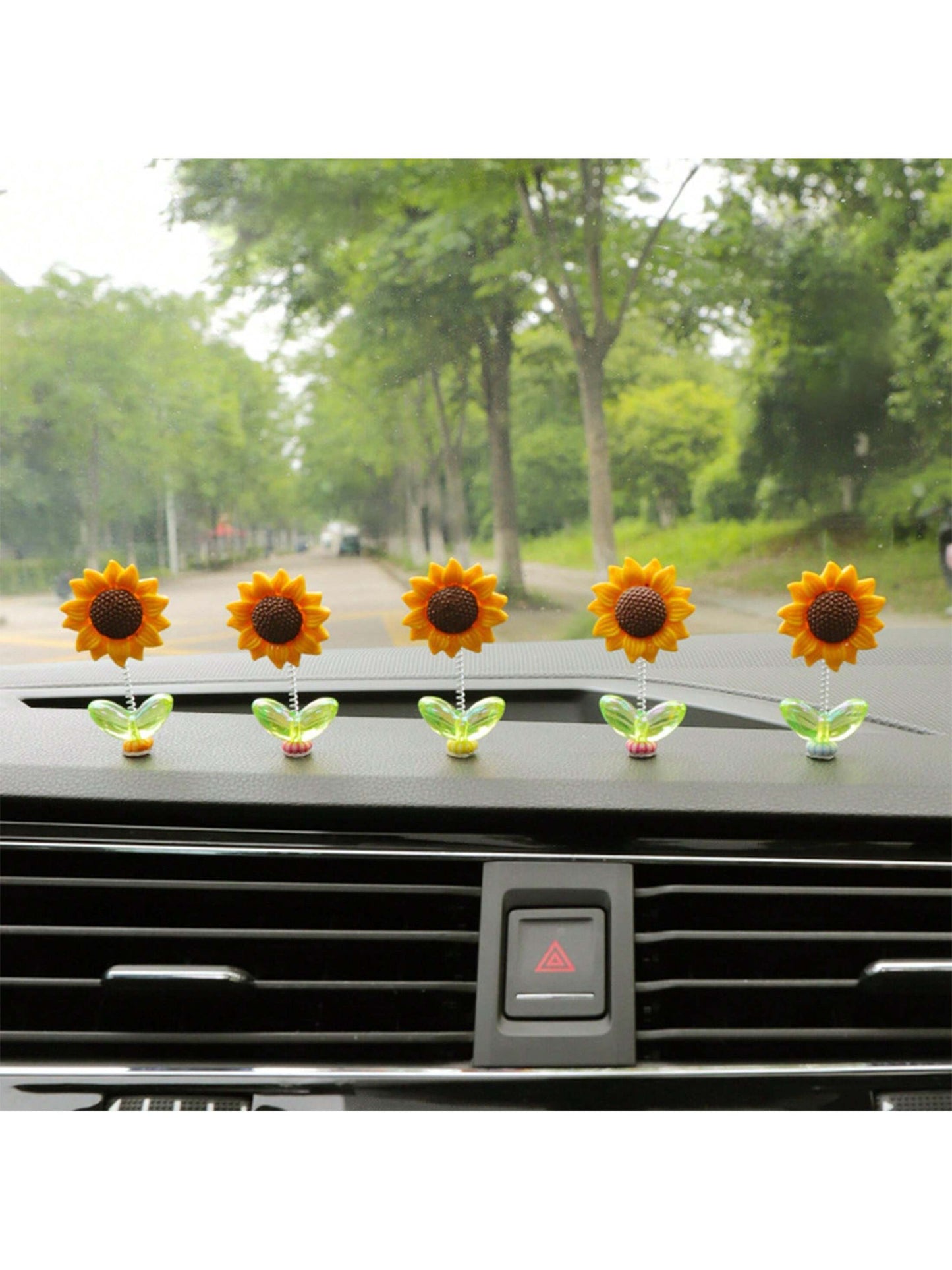 1pc/2pcs/3pcs/4pcs/5pcs Cute Shaking Sunflower Car Ornament Healing Flower Car Center Console Rearview Mirror Decoration