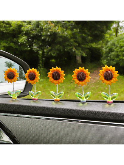 1pc/2pcs/3pcs/4pcs/5pcs Cute Shaking Sunflower Car Ornament Healing Flower Car Center Console Rearview Mirror Decoration