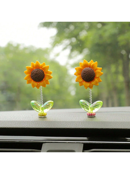 1pc/2pcs/3pcs/4pcs/5pcs Cute Shaking Sunflower Car Ornament Healing Flower Car Center Console Rearview Mirror Decoration