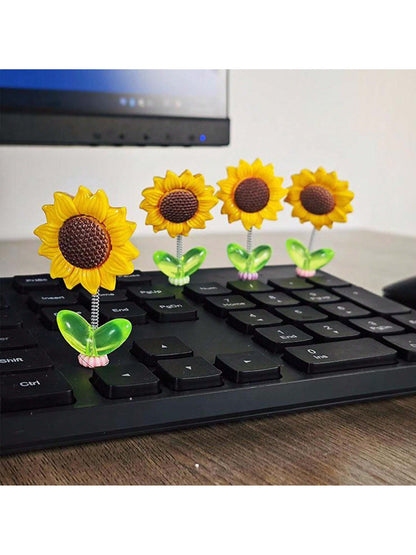 1pc/2pcs/3pcs/4pcs/5pcs Cute Shaking Sunflower Car Ornament Healing Flower Car Center Console Rearview Mirror Decoration
