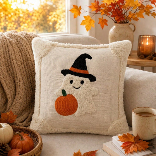 1pc/2pcs Autumn 3D Jacquard Pumpkin Pillow Cover, Faux Fur Thanksgiving Halloween Cushion Cover, 18x18 Inch, Comfortable Modern Home Style Pumpkin Bow Pillow Cover, Suitable For Farmhouse Sofa, Bench