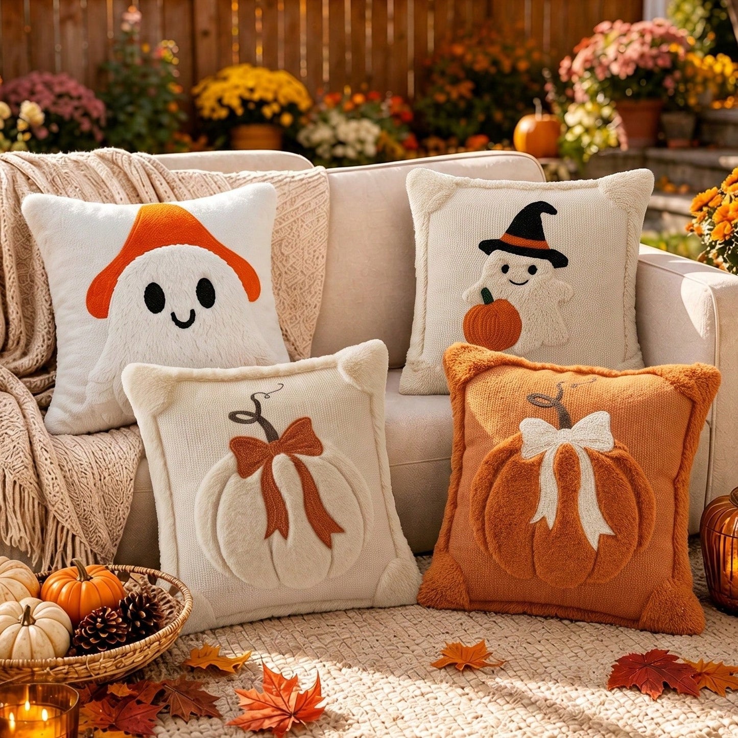 1pc/2pcs Autumn 3D Jacquard Pumpkin Pillow Cover, Faux Fur Thanksgiving Halloween Cushion Cover, 18x18 Inch, Comfortable Modern Home Style Pumpkin Bow Pillow Cover, Suitable For Farmhouse Sofa, Bench