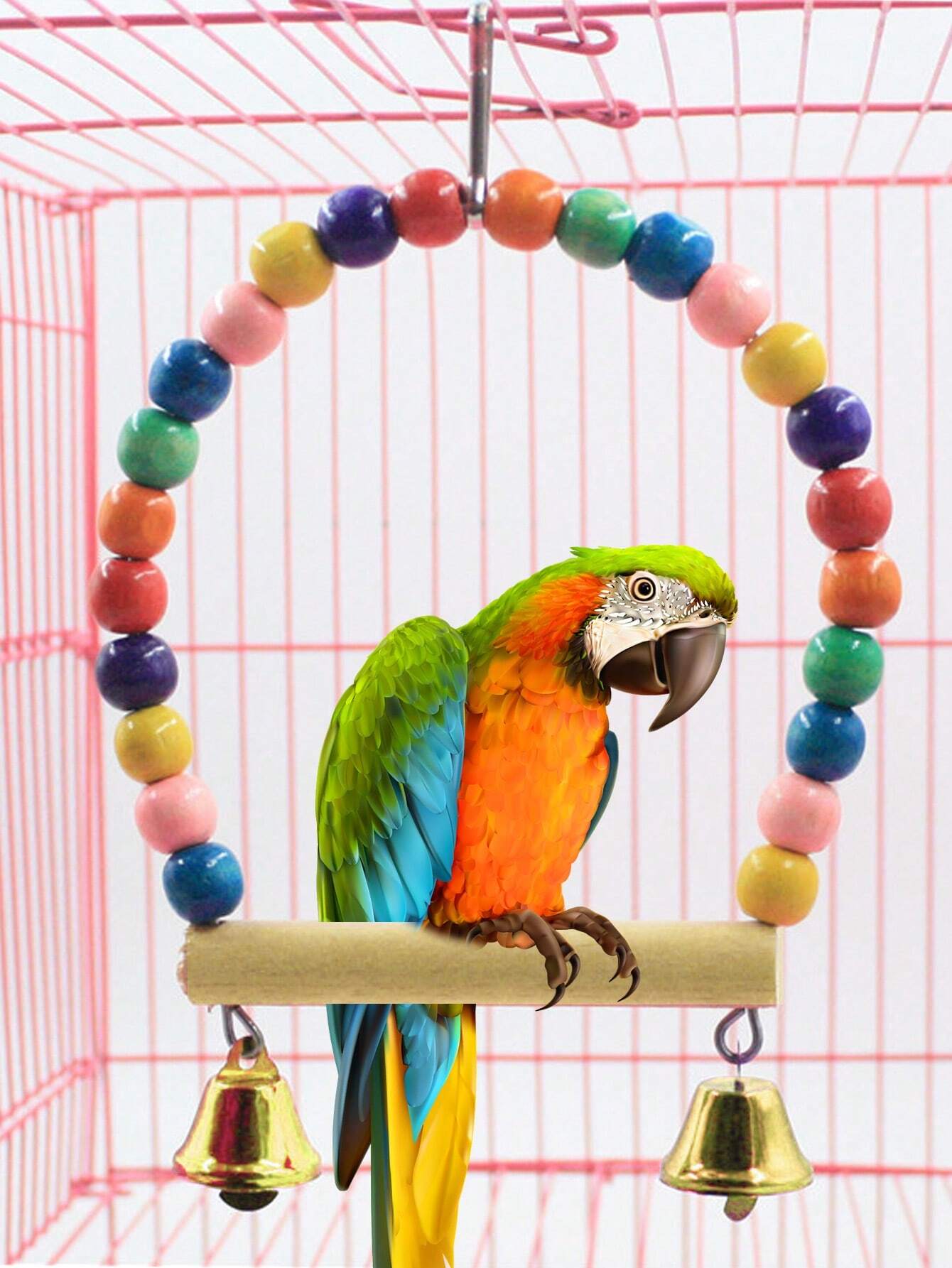 1pc/2pcs Colorful Beaded Swing Toy With Bell For Pet Bird Cage Nest, Assorted Colors Hanging Hammock Toys To Keep Pets Entertained