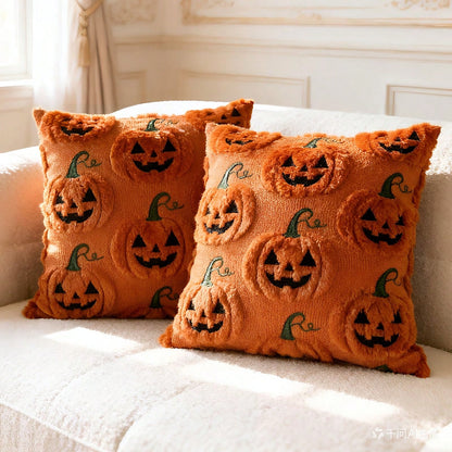 1pc/2pcs Halloween Devil Pumpkin Pillow Case, Suitable For Holiday Decoration Cushion Cover, Orange Square 45x45cm Pillow Case, Suitable For Bedroom Sofa Living Room Bedroom Decoration Cushion Cover