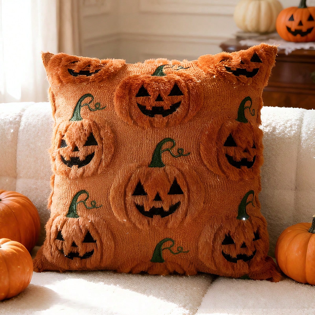 1pc/2pcs Halloween Devil Pumpkin Pillow Case, Suitable For Holiday Decoration Cushion Cover, Orange Square 45x45cm Pillow Case, Suitable For Bedroom Sofa Living Room Bedroom Decoration Cushion Cover