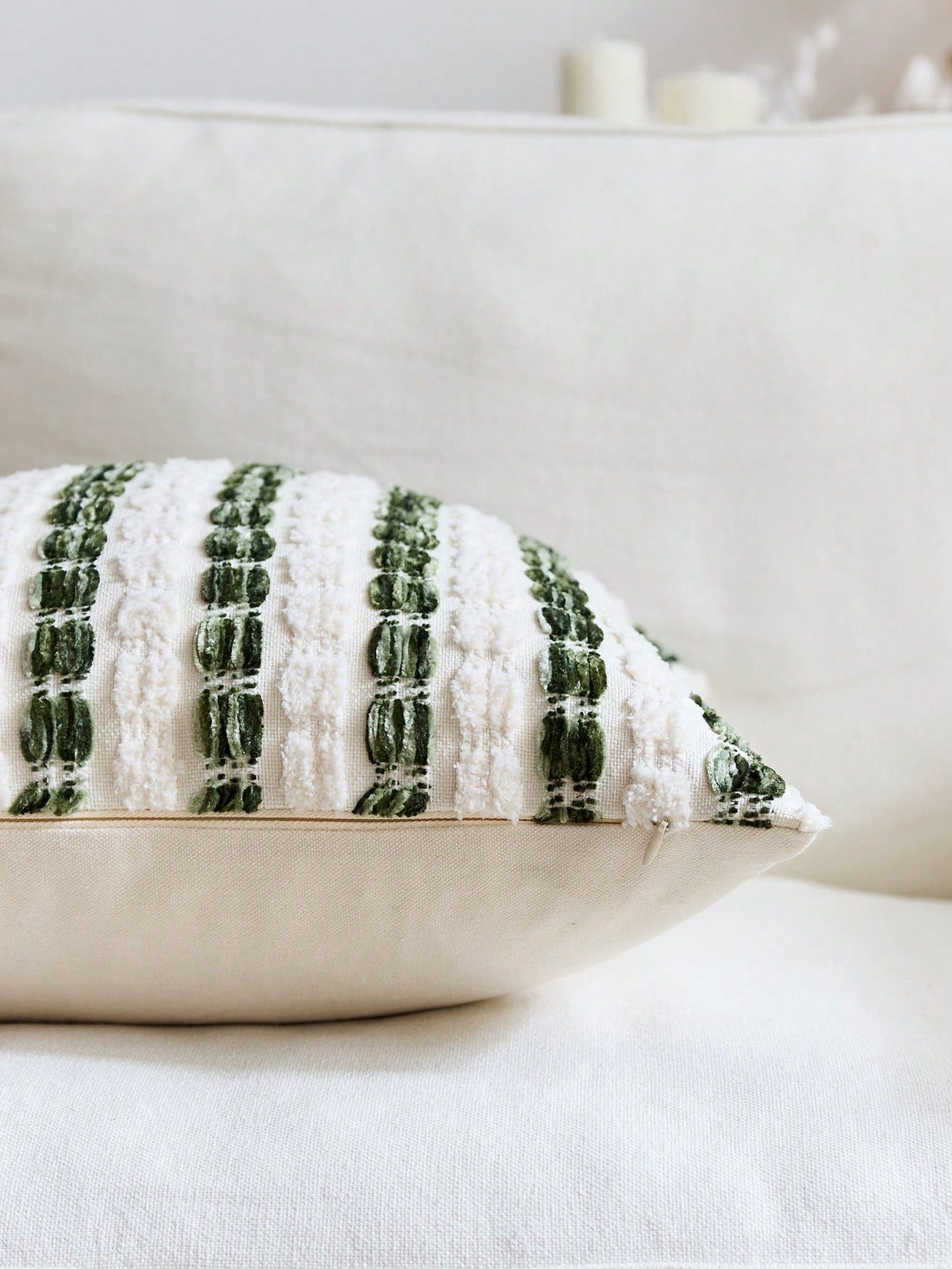 1pc/2pcs Olive Green (Insert Not Included) 3D Thick Striped Throw Pillow Cover, Bohemian Farmhouse Chenille Cushion Cover, Neutral Color Pillow Sham, Suitable For Sofa, Bed, Bedroom, Dining Room, Part