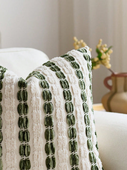 1pc/2pcs Olive Green (Insert Not Included) 3D Thick Striped Throw Pillow Cover, Bohemian Farmhouse Chenille Cushion Cover, Neutral Color Pillow Sham, Suitable For Sofa, Bed, Bedroom, Dining Room, Part