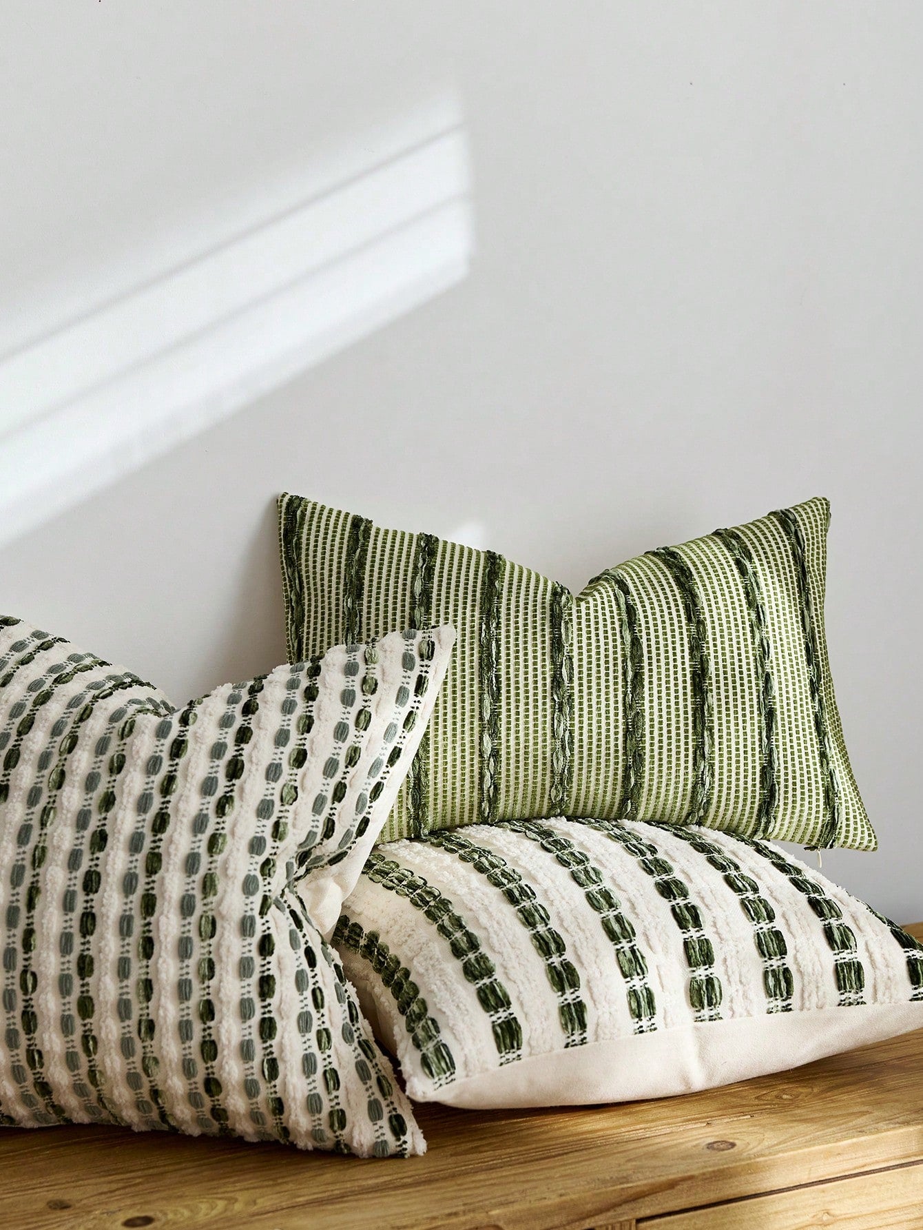 1pc/2pcs Olive Green (Insert Not Included) 3D Thick Striped Throw Pillow Cover, Bohemian Farmhouse Chenille Cushion Cover, Neutral Color Pillow Sham, Suitable For Sofa, Bed, Bedroom, Dining Room, Part