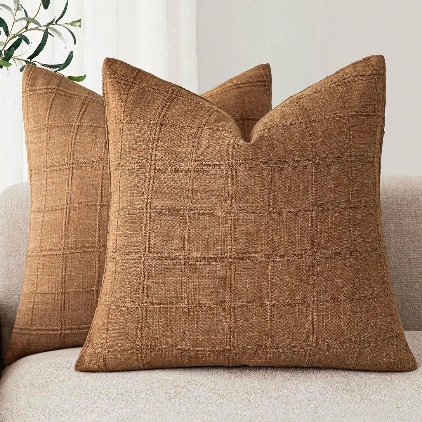 1pc/2pcs (Pillow Cover Only, No Filling) Classic Plaid Throw Pillow Cover, Fashionable Minimalist 3D Grid Style Vintage Texture Cushion Cover, Suitable For Home Sofa, Bedroom, Decoration, Gift, Party
