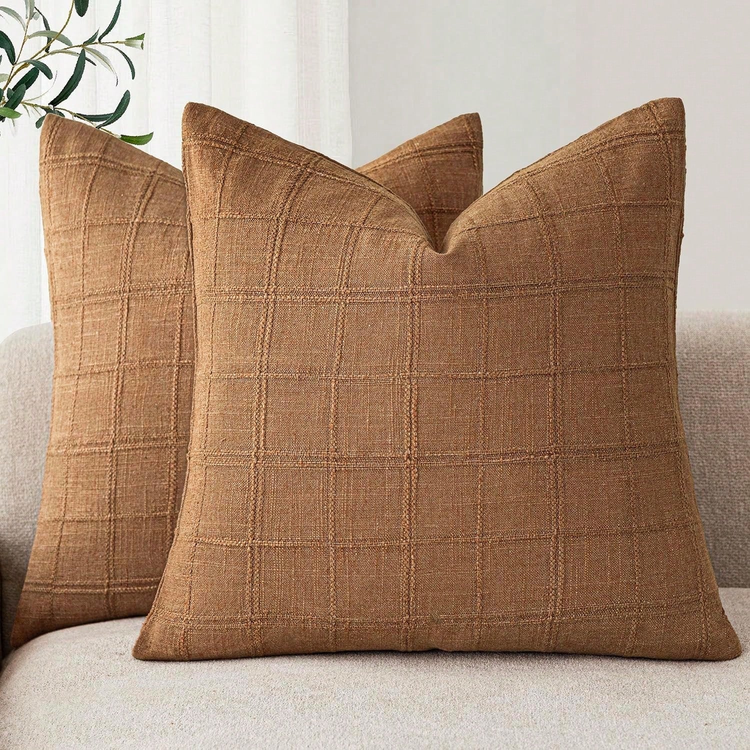 1pc/2pcs (Pillow Cover Only, No Filling) Classic Plaid Throw Pillow Cover, Fashionable Minimalist 3D Grid Style Vintage Texture Cushion Cover, Suitable For Home Sofa, Bedroom, Decoration, Gift, Party