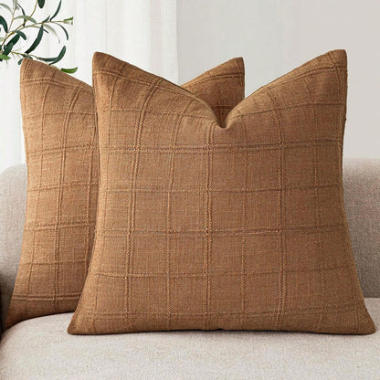 1pc/2pcs (Pillow Cover Only, No Filling) Classic Plaid Throw Pillow Cover, Fashionable Minimalist 3D Grid Style Vintage Texture Cushion Cover, Suitable For Home Sofa, Bedroom, Decoration, Gift, Party