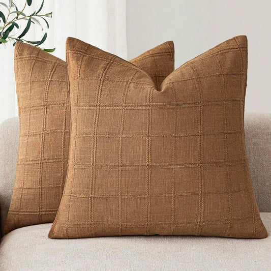 1pc/2pcs (Pillow Cover Only, No Filling) Classic Plaid Throw Pillow Cover, Fashionable Minimalist 3D Grid Style Vintage Texture Cushion Cover, Suitable For Home Sofa, Bedroom, Decoration, Gift, Party