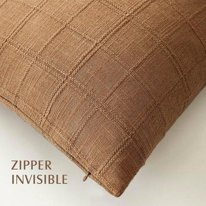 1pc/2pcs (Pillow Cover Only, No Filling) Classic Plaid Throw Pillow Cover, Fashionable Minimalist 3D Grid Style Vintage Texture Cushion Cover, Suitable For Home Sofa, Bedroom, Decoration, Gift, Party