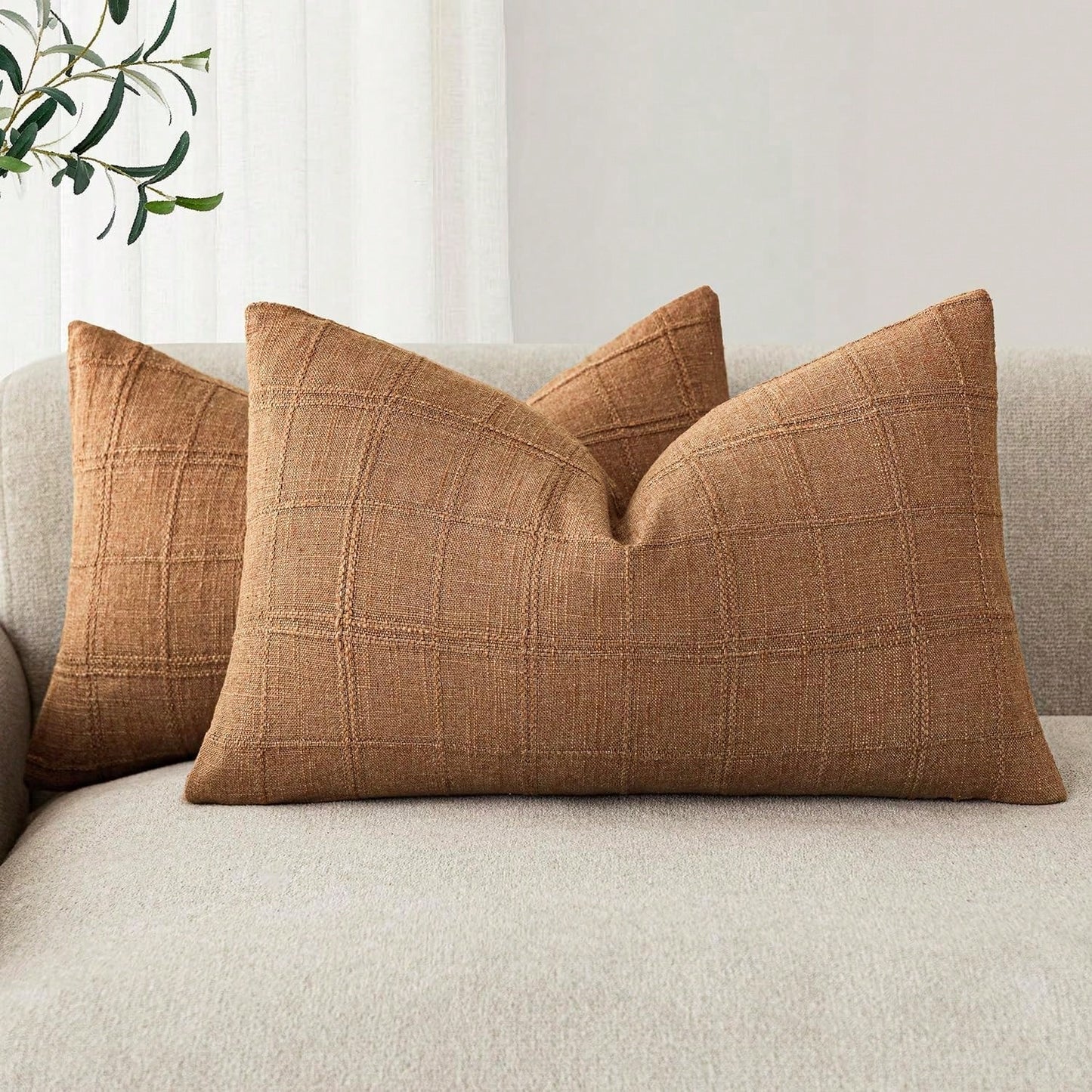 1pc/2pcs (Pillow Cover Only, No Filling) Classic Plaid Throw Pillow Cover, Fashionable Minimalist 3D Grid Style Vintage Texture Cushion Cover, Suitable For Home Sofa, Bedroom, Decoration, Gift, Party