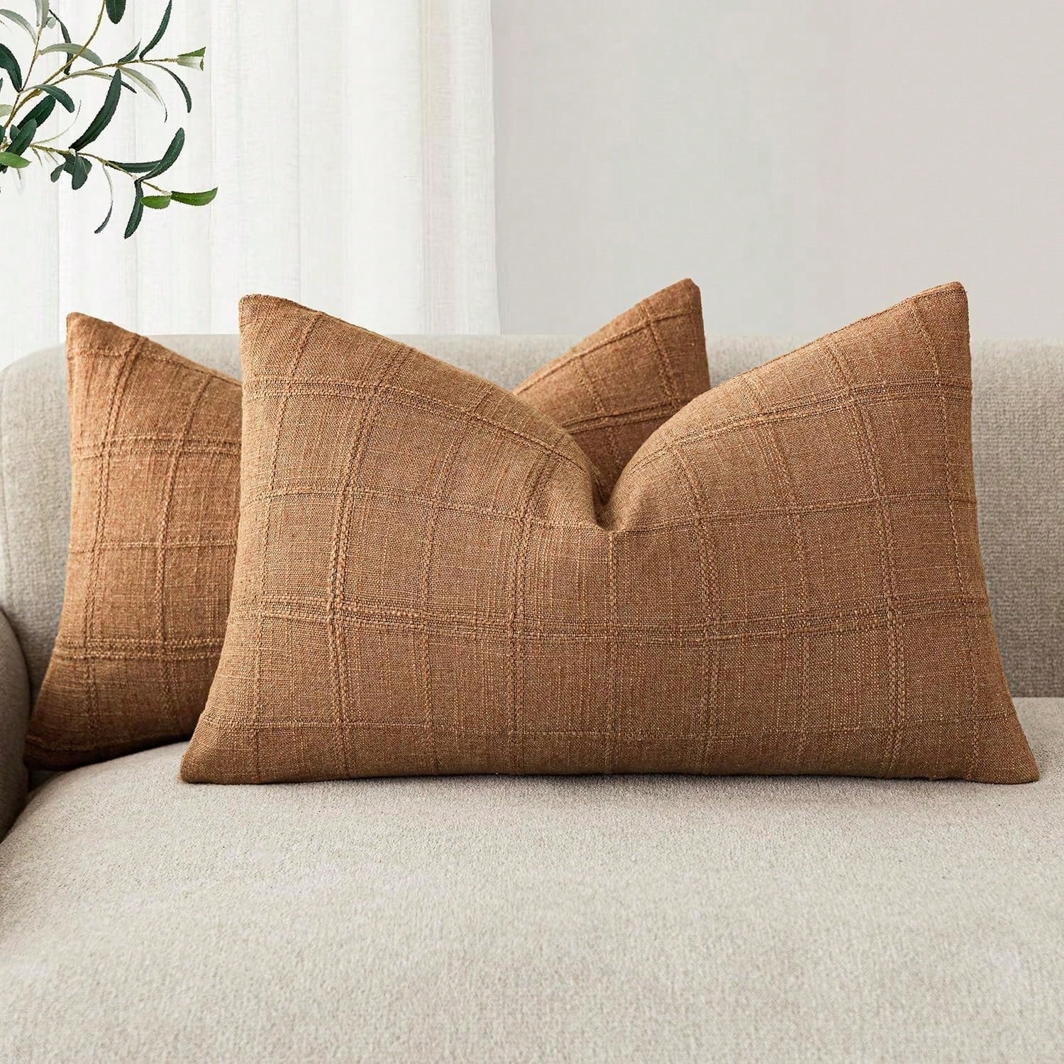 1pc/2pcs (Pillow Cover Only, No Filling) Classic Plaid Throw Pillow Cover, Fashionable Minimalist 3D Grid Style Vintage Texture Cushion Cover, Suitable For Home Sofa, Bedroom, Decoration, Gift, Party