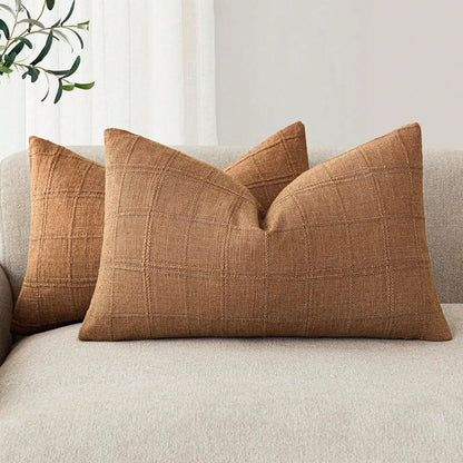 1pc/2pcs (Pillow Cover Only, No Filling) Classic Plaid Throw Pillow Cover, Fashionable Minimalist 3D Grid Style Vintage Texture Cushion Cover, Suitable For Home Sofa, Bedroom, Decoration, Gift, Party