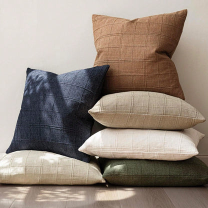 1pc/2pcs (Pillow Cover Only, No Filling) Classic Plaid Throw Pillow Cover, Fashionable Minimalist 3D Grid Style Vintage Texture Cushion Cover, Suitable For Home Sofa, Bedroom, Decoration, Gift, Party
