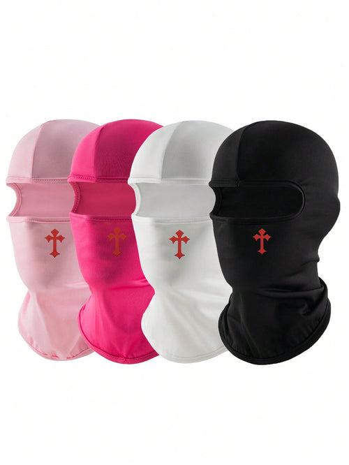 1pc/2pcs Unisex Solid Color Printed Balaclava Hat Set, Single Hole Full Face Mask Headwear For Cycling, Suitable For Daily Wear And Outdoor Activities