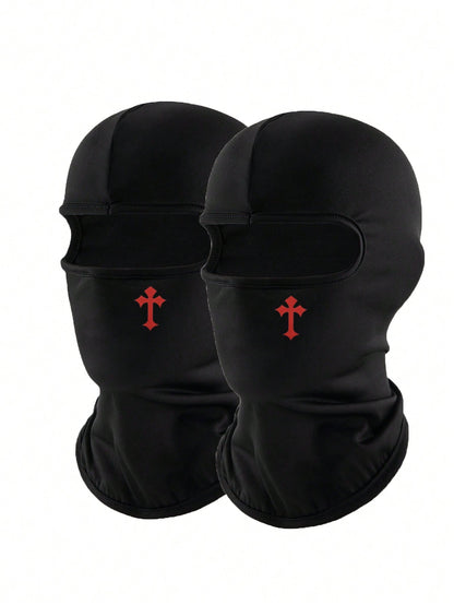 1pc/2pcs Unisex Solid Color Printed Balaclava Hat Set, Single Hole Full Face Mask Headwear For Cycling, Suitable For Daily Wear And Outdoor Activities
