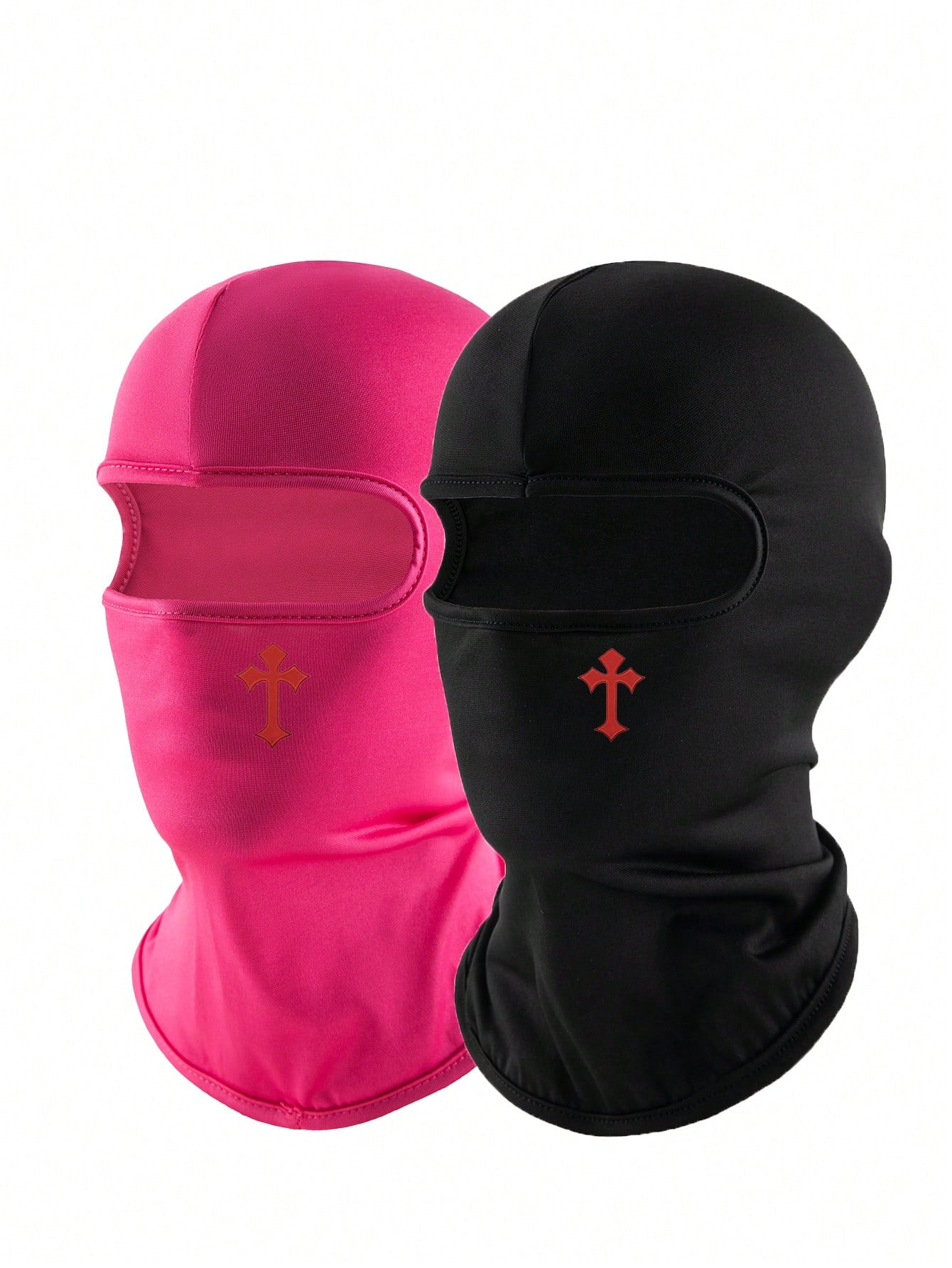1pc/2pcs Unisex Solid Color Printed Balaclava Hat Set, Single Hole Full Face Mask Headwear For Cycling, Suitable For Daily Wear And Outdoor Activities