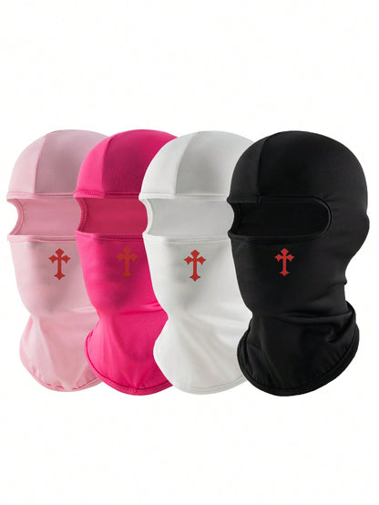 1pc/2pcs Unisex Solid Color Printed Balaclava Hat Set, Single Hole Full Face Mask Headwear For Cycling, Suitable For Daily Wear And Outdoor Activities