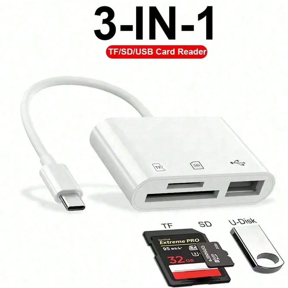1pc 3-In-1 SD/TF/USB Card Reader Adapter Compatible With IPhone/ Series, Compatible With Iphone 16 Pro Max/16 Pro/16 Plus/16/15/14/13/12/11/XS/XR/8/7/6, S25/S24/S23/S22/S21/S20 Ultra Plus, Series