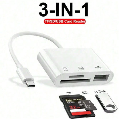 1pc 3-In-1 SD/TF/USB Card Reader Adapter Compatible With IPhone/ Series, Compatible With Iphone 16 Pro Max/16 Pro/16 Plus/16/15/14/13/12/11/XS/XR/8/7/6, S25/S24/S23/S22/S21/S20 Ultra Plus, Series