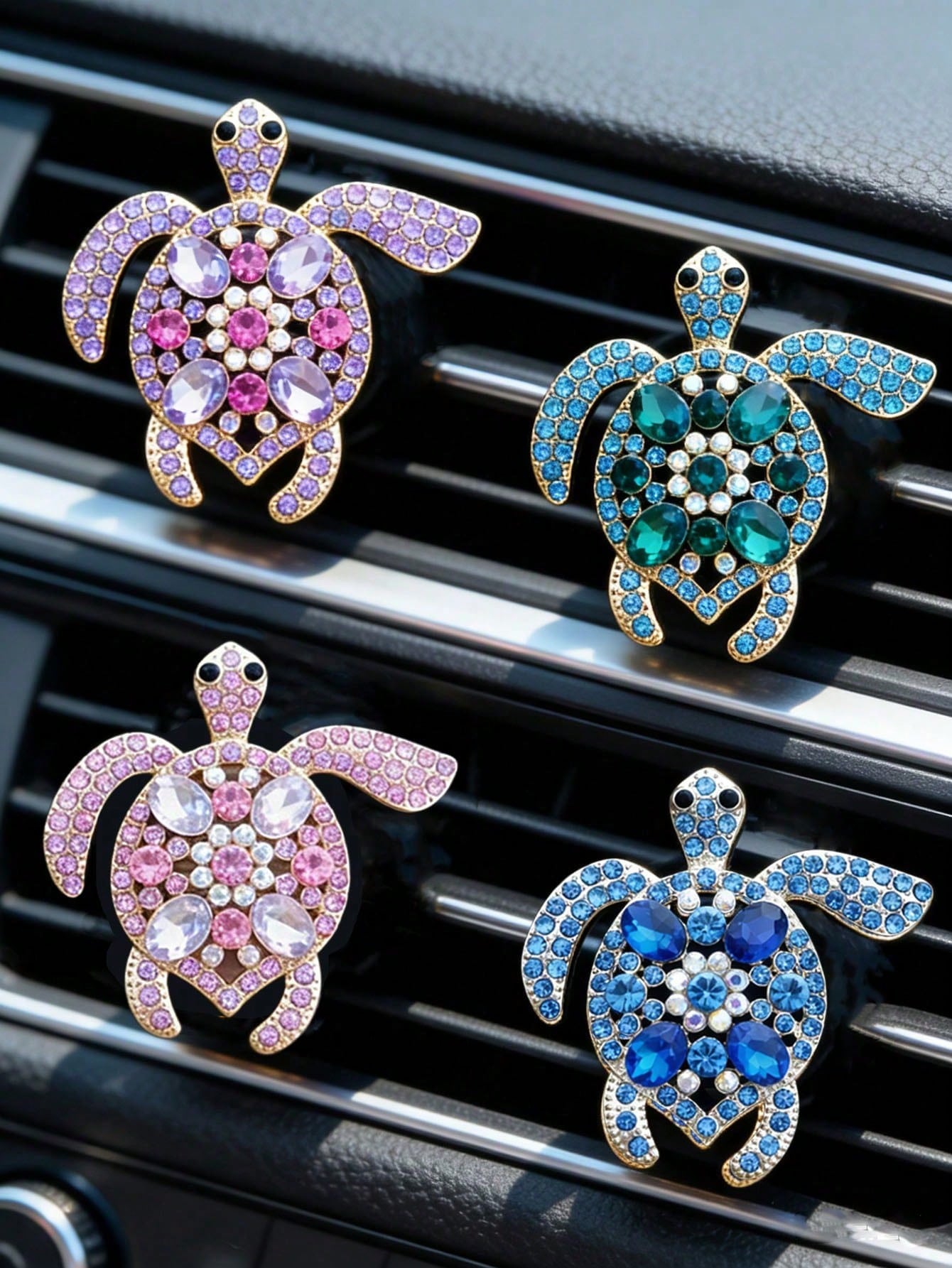 1pc/3pcs Alloy Rhinestone Colorful Gemstone Sea Turtle Decorative Car Air Vent Aromatherapy Clip Car Fragrance Clip Creative Car Interior Fragrance Decor