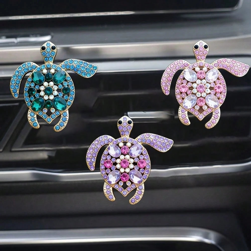 1pc/3pcs Alloy Rhinestone Colorful Gemstone Sea Turtle Decorative Car Air Vent Aromatherapy Clip Car Fragrance Clip Creative Car Interior Fragrance Decor