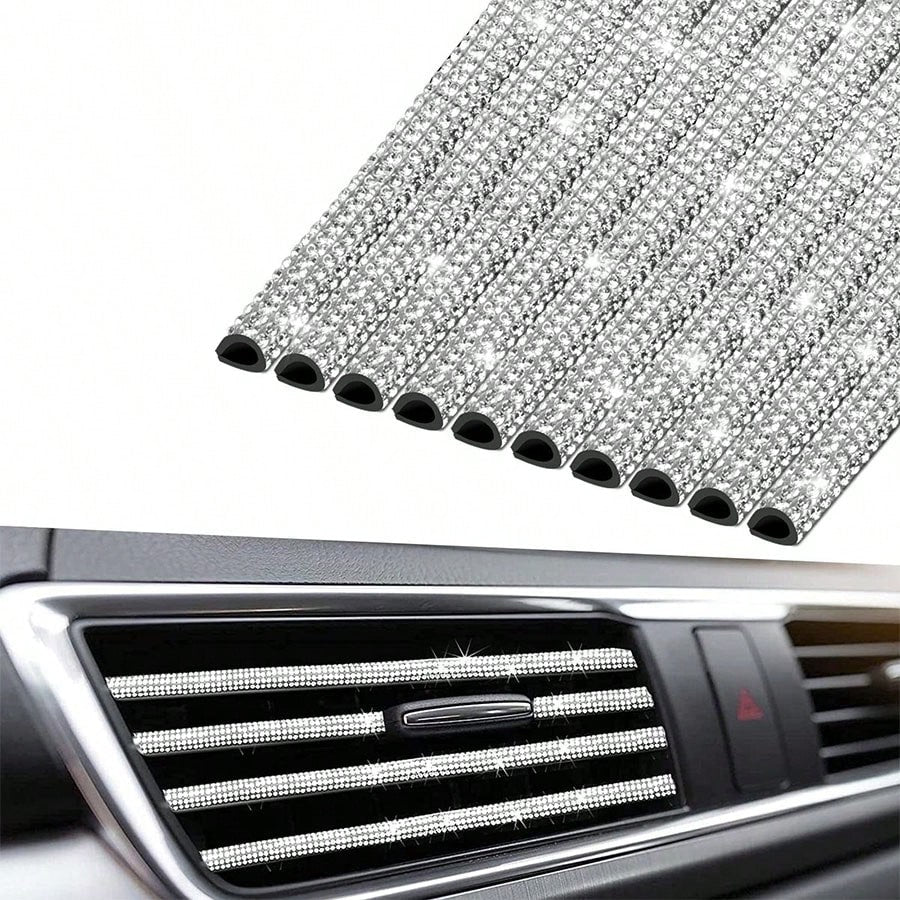 1pc/5pcs Car Diamond Inlaid Vent Decorative Strip, Diamond Studded Car Interior Air Vent U-Shaped Clip, Diamond Interior Decor. Suitable For Most Cars, Great For Daily Car Travel Decoration.