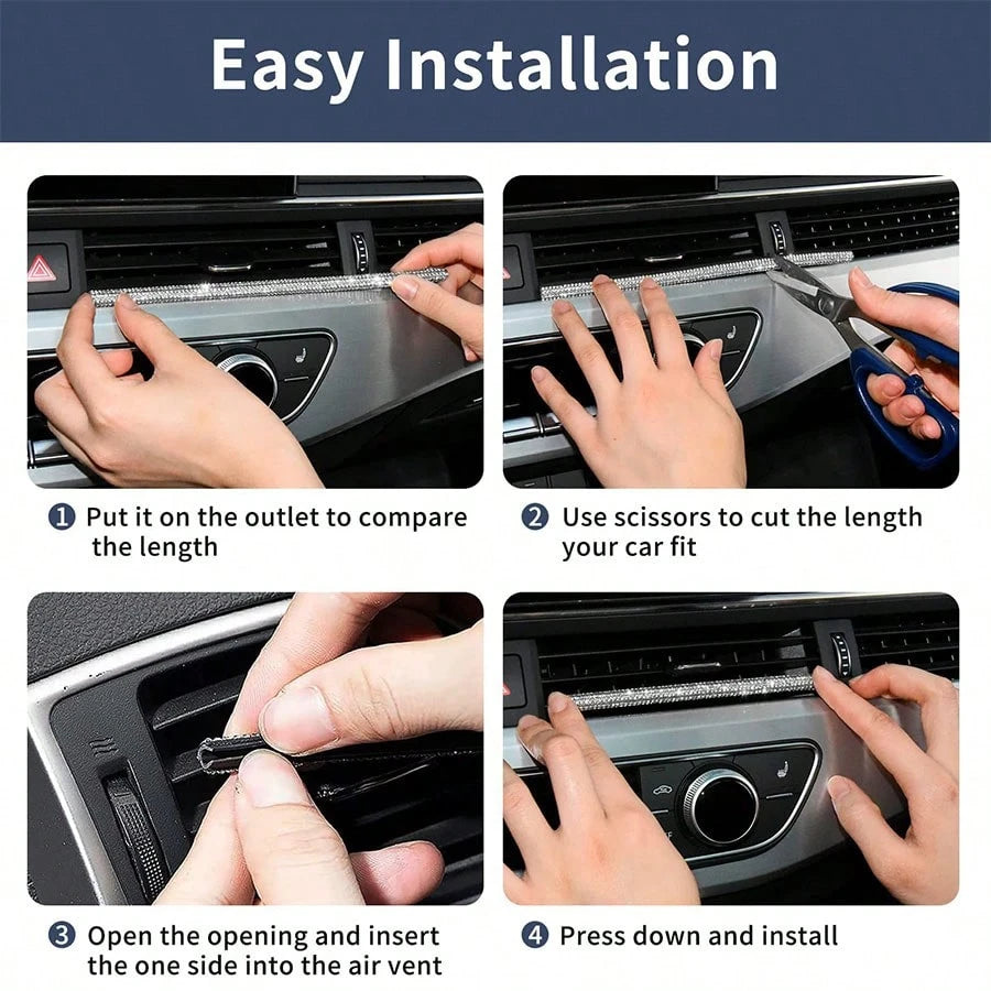 1pc/5pcs Car Diamond Inlaid Vent Decorative Strip, Diamond Studded Car Interior Air Vent U-Shaped Clip, Diamond Interior Decor. Suitable For Most Cars, Great For Daily Car Travel Decoration.