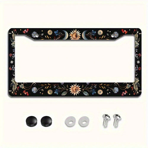 1pc 6.3x12.2 Inch (16x31 Cm) Metal License Plate Frame Cover Sun Moon Blue Butterfly Decoration License Plate Frame Car Front And Rear License Plate