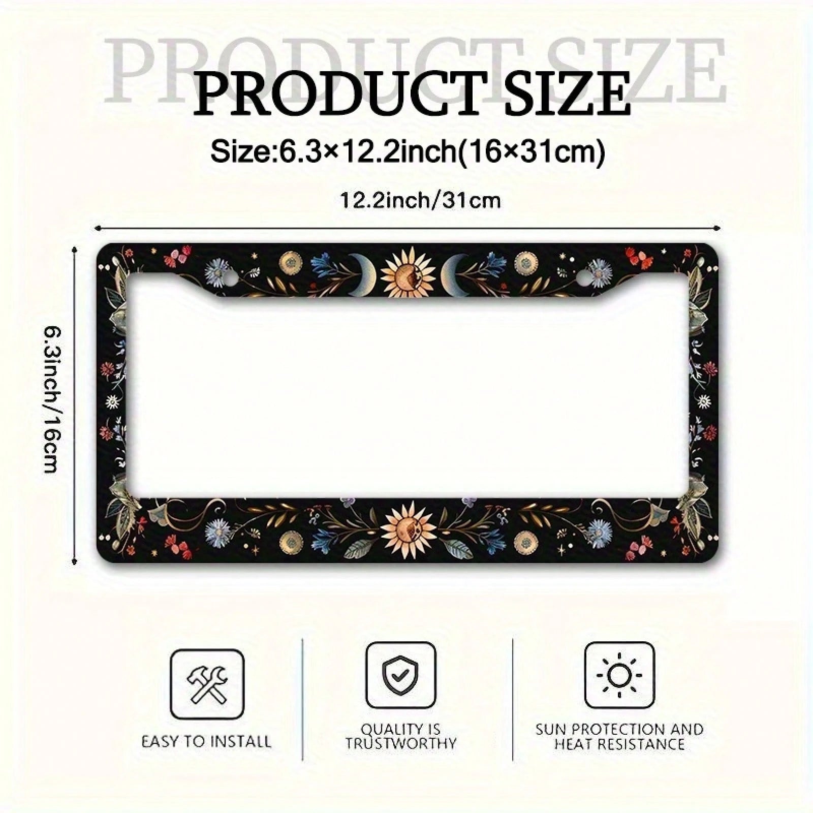 1pc 6.3x12.2 Inch (16x31 Cm) Metal License Plate Frame Cover Sun Moon Blue Butterfly Decoration License Plate Frame Car Front And Rear License Plate