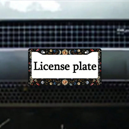 1pc 6.3x12.2 Inch (16x31 Cm) Metal License Plate Frame Cover Sun Moon Blue Butterfly Decoration License Plate Frame Car Front And Rear License Plate
